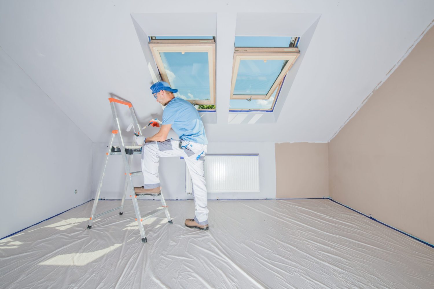 Repainting Home Interior. Refreshing Apartment Walls by Painting. Caucasian Handyman Worker.